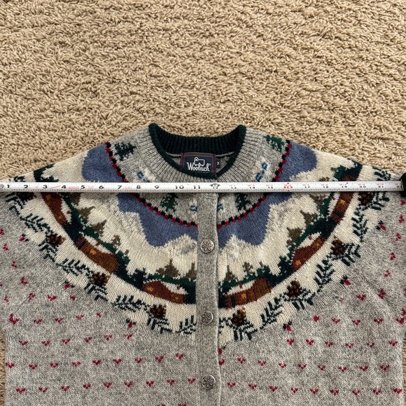 Vintage Woolrich Womens Fair Isle Mountain Button-up Wool Cardigan Sweater, sz M - Picture 6 of 14